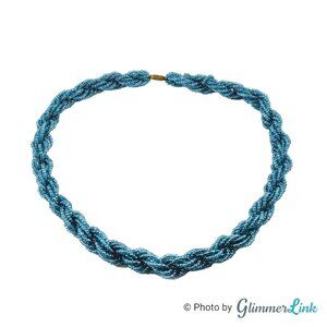 Vintage Blue Seed Beads Torsade Twist Multi Strand Necklace